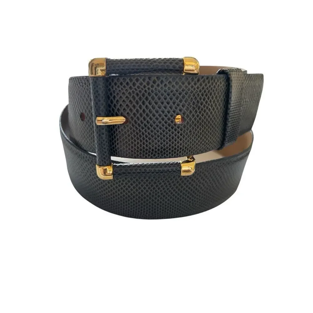Emmanuel Genuine Reptile Belt Gold Buckle Size Medium Women’s Wide Vintage